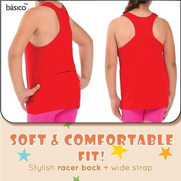 Girl's Red Racerback Tank Top Size 5/6 Wide Strap Soft Comfortable Fit Cotton - Picture 3 of 5